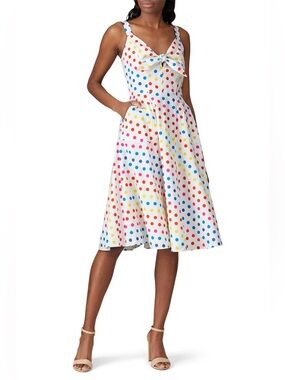 Color me Courtney Dipping Dot Coco White Multi Color Polka Dot Midi Dress Size 6